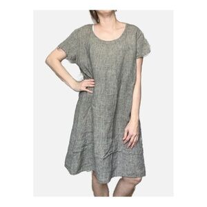 FLAX Lagenlook Linen Relaxed Short Sleeve Dress Medium